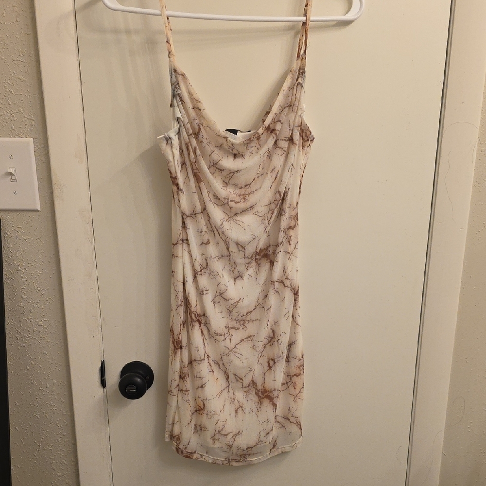 Forever 21 Cream and Brown Patterned Dress